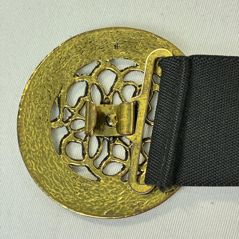Vtg Gold Tone Filigree Buckle Stretch Belt Womens Black Retro Boho Glam Regency - Picture 5 of 6